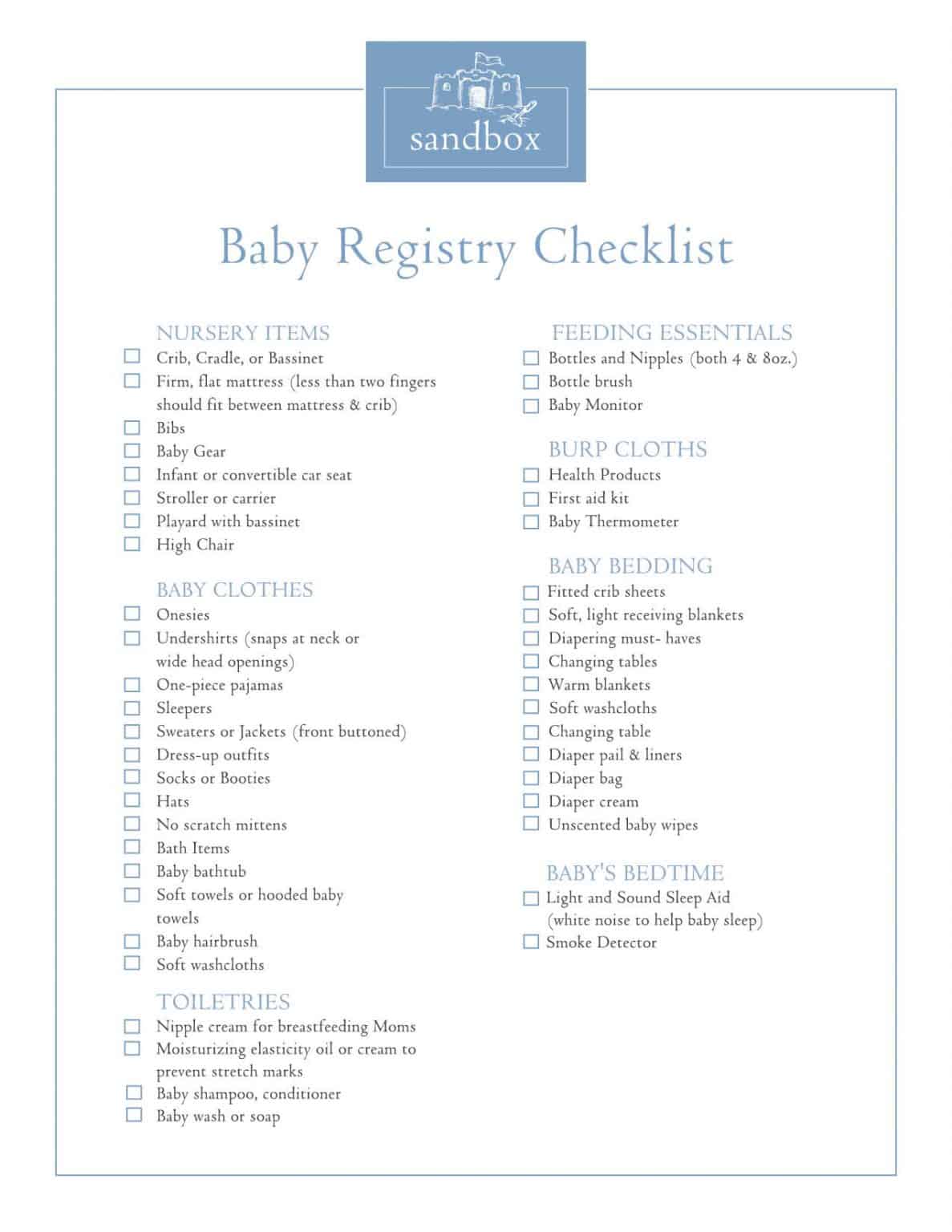 baby registry checklist walmart
