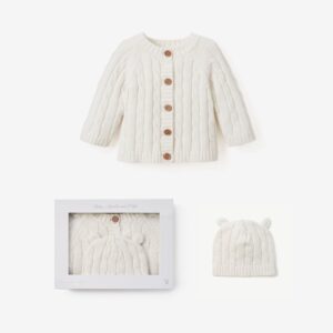 ELEGANT BABY BLUE BOXED CABLE SWEATER & HAT $69.25 VAT Inclusive