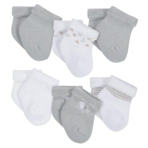 GERBER - 6-PACK NEUTRAL GREY ELEPHANT WIGGLE PROOF TERRY SOCKS $18.23  VAT Inclusive