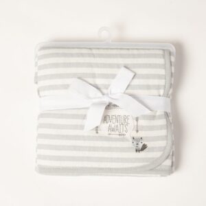 GERBER  ORGANIC MADE “ADVENTURE AWAITS” GREY STRIPED BLANKET $31.79  VAT Inclusive