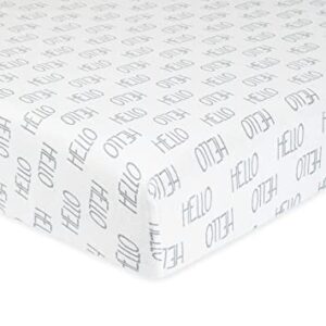 GERBER “HELLO” ORGANIC MADE FITTED CRIB SHEET  GREY&WHITE $21.95 VAT Inclusive