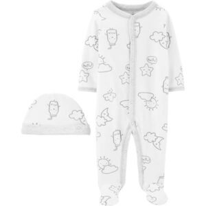 CARTER’S BABY 2-PIECE CAP & SNAP-UP COTTON IVORY SLEEP & PLAY SET $16.34 VAT Inclusive