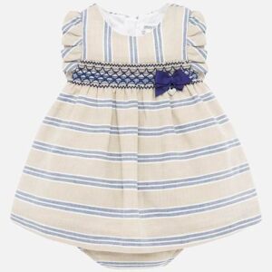 MAYORAL   BABY G  BEIGE & NAVY STRIPED DRESS   $48.13  VAT Inclusive