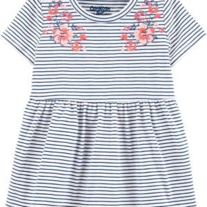 OSHKOSH BABY GIRL NAVY STRIPE PEPLUM TOP W/FLORAL ART  $19.32 VAT