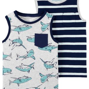 CARTER'S  BOY 2PK SHARK NAVY STRIPE  SHIRTS   $26.21 VAT