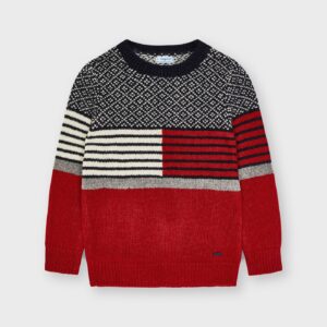 MAYORAL  RED MULTI PATTERN KNITTED SWEATER  $48.18VAT