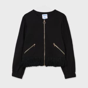 MAYORAL  TWEEN G BLACK ZIP FRONT JACKET WITH FRINGE DESIGN  $69.30VAT