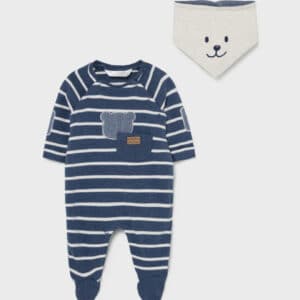 MAYORAL  BABY B  BLUE STRIPES PYJAMAS & BIB SET  $37.16  VAT