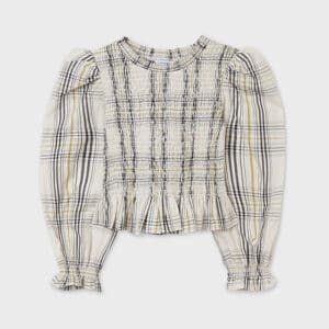 MAYORAL   PLAID HONEYCOMB LONG SLEEVE BLOUSE  $50.00  VAT