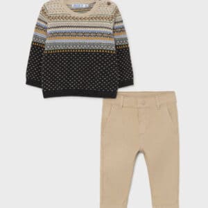 MAYORAL    BABY B  KHAKI MULTI SWEATER & LONG TROUSERS   $69.30VAT