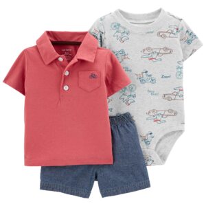 CARTER'S  BABY B MAUVE POLO 3PC OUTFIT  $28.05 VAT