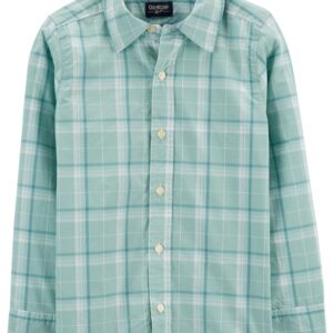 OSHKOSH TWEEN B POPLIN MINT PLAID BUTTONFRONT SHIRT $29.37 VAT