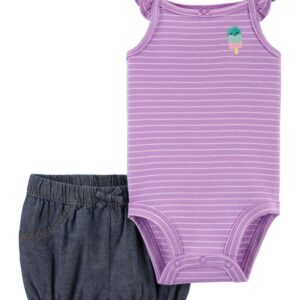 CARTER'S BABY G LILAC STRIPES 2PC SET $22.77 VAT