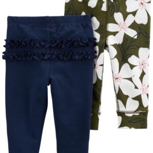 CARTER'S BABY G 2PK OLIVEFLORAL-NAVY PANTS $21.62 VAT
