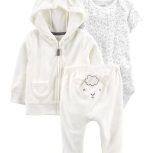 CARTER'S WHITE 3PC SHEEP HOODED CARDI SET $31.35 VAT