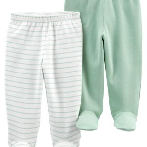 CARTER'S BABY N 2PK GREEN FOOTED PANTS $21.62 VAT