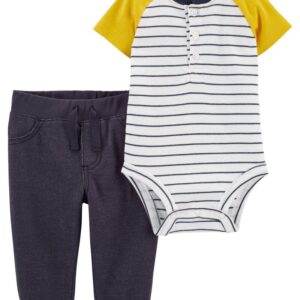 CARTER'S BABY B 2 PC YELLOW-NAVY SRTIPE SET VAT$