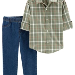 CARTER'S   TODDLER B OLIVE-GREEN PLAID SET $32.01 VAT