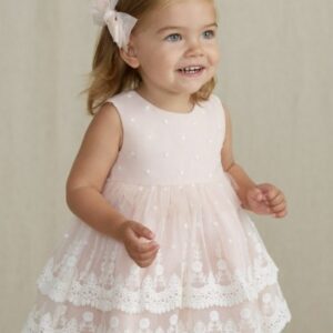 ABEL & LULA  BABY G ROSE-PINK EMBROIDERED TULLE DRESS  $121.61 VAT