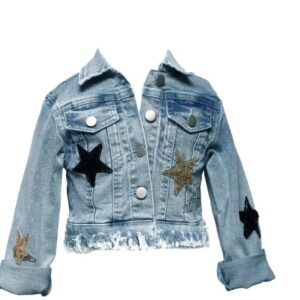 BABY SARA  BIG G DENIM JACKET W/STAR PATCH & FRAYED EDGE DETAILS   $126.50 VAT