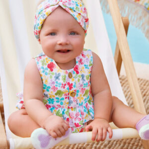 Mayoral Turquoise Print Romper with Headband Vat $46.59