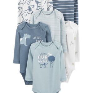 CARTER'S BABY BOY 6-PACK LONG SLEEVE BODYSUITS BLUE/WHITE VAT $53.71