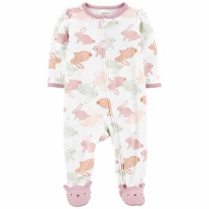 CARTER'S BABY GIRL 2-WAY ZIP COTTON SLEEP & PLAY PAJAMAS- WHITE/PINK VAT $21.75