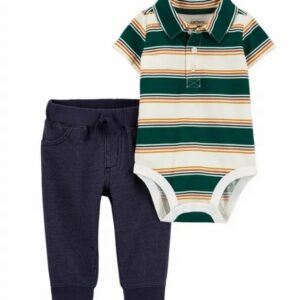 CARTER'S BABY BOY 2-PIECE POLO BODYSUIT PANT SET- GREEN VAT $26.56