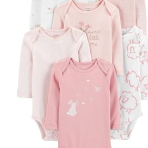 CARTER'S BABY GIRL 6-PACK LONG SLEEVE BODYSUITS-PINK/WHITE VAT $53.71