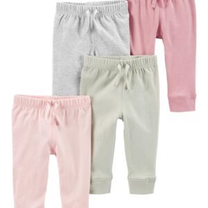 CARTER'S BABY GIRL 4-PACK COTTON PANTS- PINK/MULT VAT $54.28