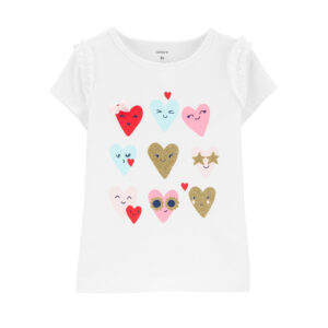 Carter's Baby Girl White Heart Ruffle Short Sleeve Top VAT $21.80