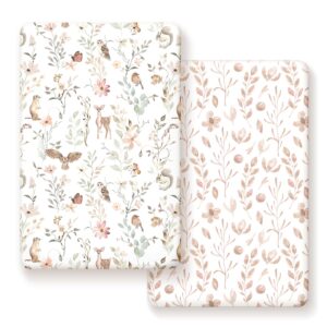 GRSSDER Pack n Play 2pk Jersey Knit Fitted Sheets- Pink Floral/Cute Animals  VAT $43.98