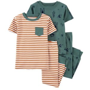 Carter's Baby Boy 4-Piece Camping Pajamas- Green/Orange  VAT $30.52