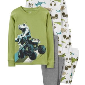 Carter's Big Boy 4-piece Monster Truck Dinosaur Pajamas- Green/White VAT $39.05