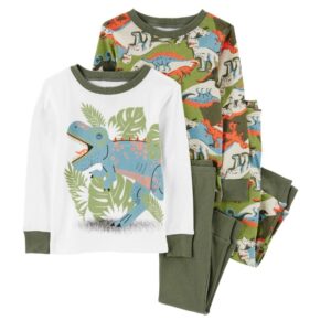 Carter's Toddler Boy 4-Piece Dinosaur Pajamas- Green/White VAT $32.17