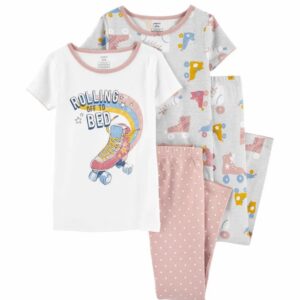Carter's Big Girl 4-piece Roller Skate Pajamas- White/Pink VAT $37.40