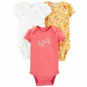 CARTER'S BABY GIRL 3-PACK BODYSUITS- PINK/ YELLOW $28.87 VAT