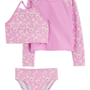 Osh Kosh Big Girl's 3 Piece Swimsuit- White Flowers VAT $57.75