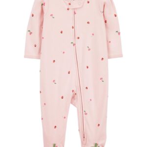Carter's Baby Girl Strawberry 2 Piece 2 Way Sleep & Play Pajamas- Pink VAT $15.54