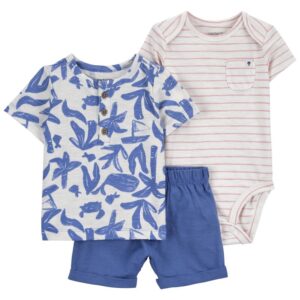 Carter's Baby Boy Whale 3 Piece Short Set- Blue VAT $24.20