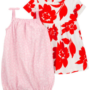 Carter's Baby Girl Floral Bodysuit Dress & Romper Set- Red VAT $27.64