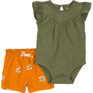 Carter's Baby Girl 2 Piece Bodysuit & Short Set- Olive VAT $31.08