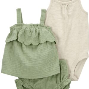 Carter's Baby Girl 3 Piece Bodysuit & Short Set- Olive VAT $32.18
