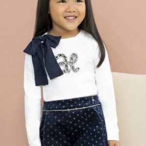 Abel & Lula Big Girls Velvet Polka Dot Bermuda Shorts- Navy VAT $70.95