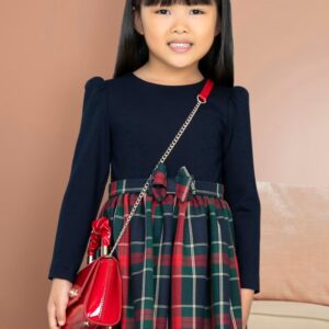 Abel & Lula Big Girls Navy Pleated Plaid Dress VAT $127.22