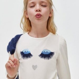 Mayoral Tween Girl Sequin Eyelash Long Sleeve Shirt- Crudo VAT $32.01