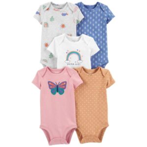 CARTER'S BABY GIRL 5-PACK RAINBOW SHORT SLEEVE BODYSUITS $41.58 VAT