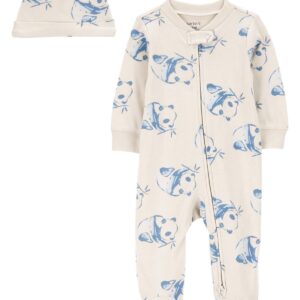 Carter's Baby Boy Panda 2 Piece Sleep & Play Pajamas Set-Blue VAT $16.34