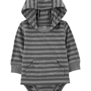 Carter's Baby Boy Striped Hooded Bodysuit- Grey VAT $19.36