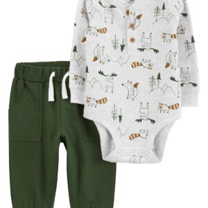 Carter's Baby Boy 2 Piece Thermal Bodysuit & Pant Set- Green VAT $28.88